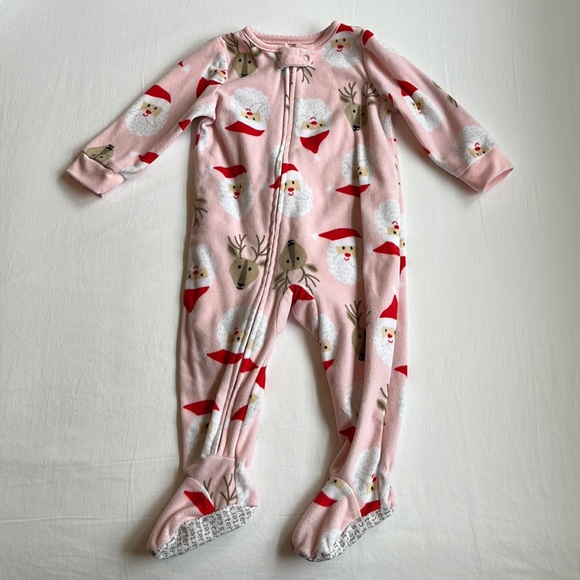 Carter's Baby Girl Fleece Zip Up Footed Santa/ Reindeer Pajamas Size 12 months - Picture 2 of 6
